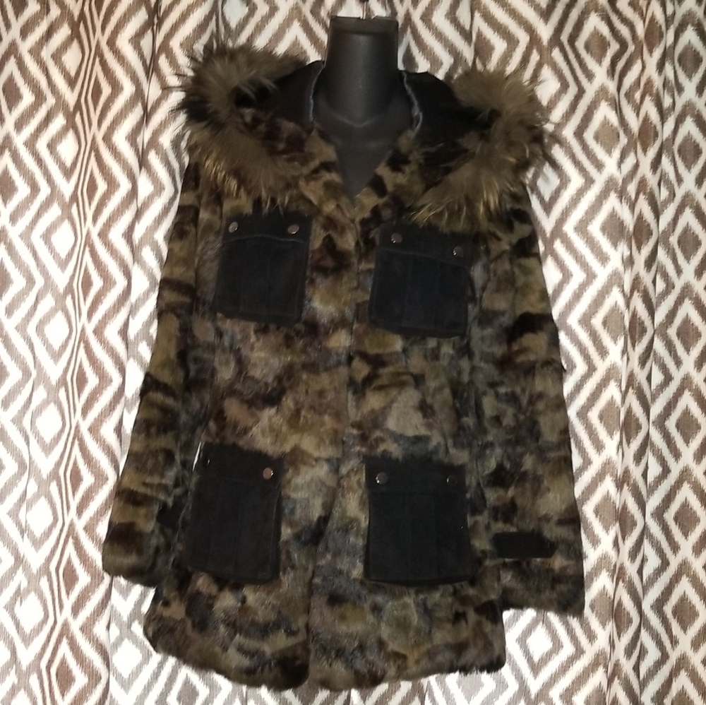 Jocelyn Camoflauge Cargo/Utility Hooded Fur Coat
